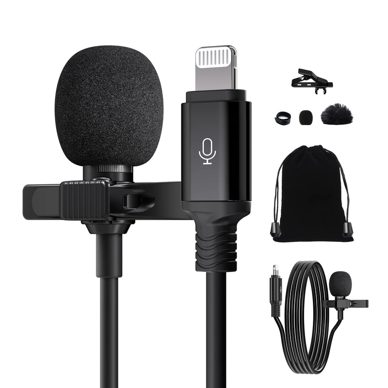 Microphone for iPhone/iPad Lavalier Lapel Mic for Video Recording on iPhone, Phone External Portable Lav Mics for YouTube Podcast Live Streaming Vlogging Omni Plug&Play Professional Mics MFi(4.92ft)