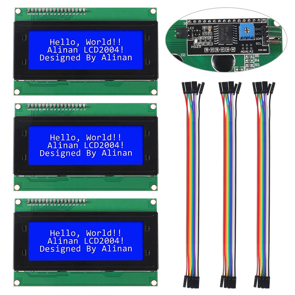 Alinan 3pcs IIC I2C TWI Serial LCD 2004 20X4 Display Blue Screen with IIC I2C Module Interface Adapter One Size 3