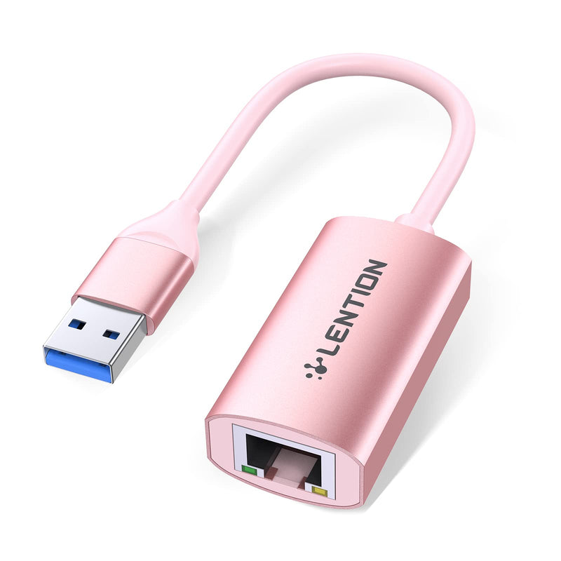 LENTION USB 3.0 Type A to Gigabit Ethernet Adapter, 1000M RJ45 Wired LAN Network Converter Compatible with Nintendo Switch, MacBook Pro/Air, Surface, Chromebook, Most Windows Laptops (HU604,Rose Gold) Rose Gold