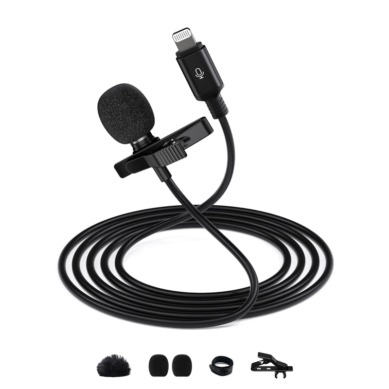 Lavalier Microphone for iPhone/iPad, Lapel Microphones for Professional Video Recording With Long Cord External Omni Mics Compact Portable Plug&Play for Youtube Live Streaming Vlogging ASMR 9.84ft MFi