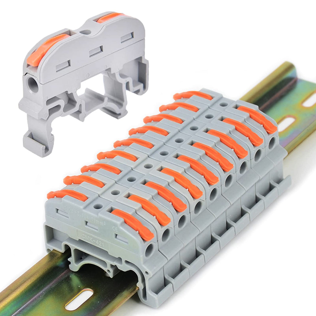 Teansic DIN Rail Terminal Blocks Kit, 20Pcs Universal Compact Connectors Lever Wire Nuts with 2Pcs Connection Bar for Electrical Wires 20