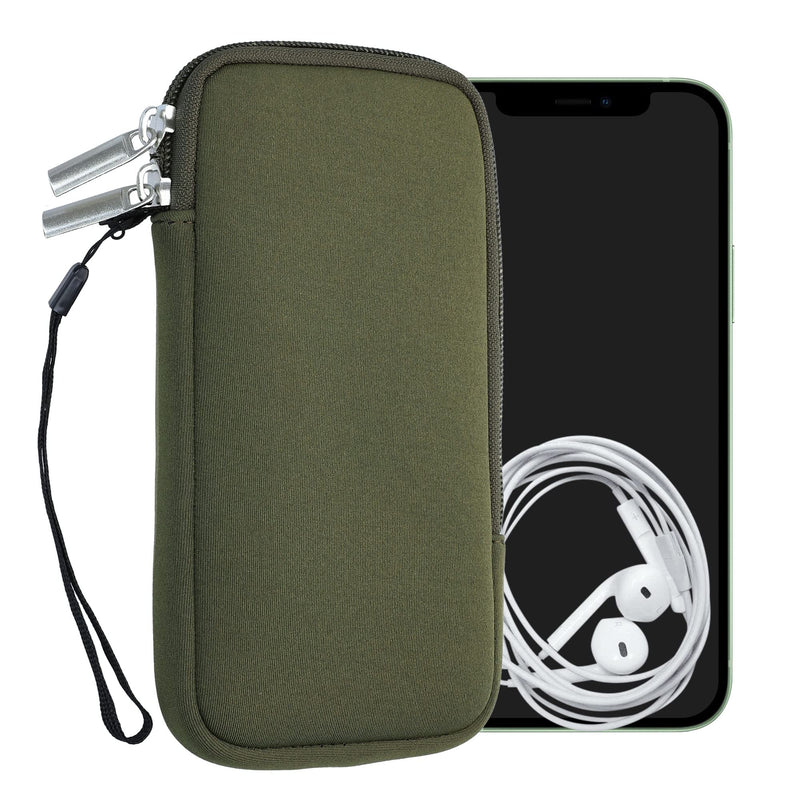 kwmobile Neoprene Phone Pouch Size XL - 6.7/6.8" - Universal Cell Sleeve Mobile Bag with Zipper, Wrist Strap - Olive Green XL - 6,7/6,8"