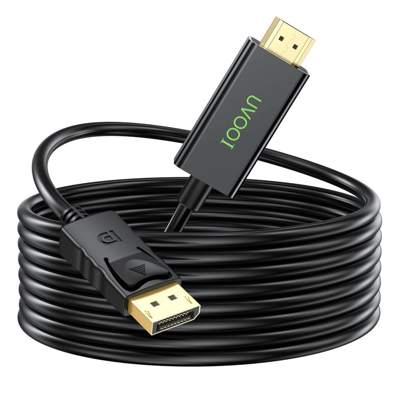 UVOOI DisplayPort (DP) to HDMI Cable 10 Feet, Display Port to HDMI Cable Male to Male Adapter 1080P@60Hz Video Audio Cord for Monitor, Desktop, Projector and More Black10ft