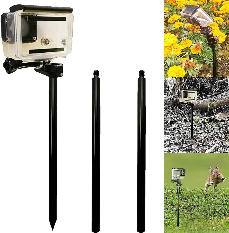 Cameras Ground Stake Spike Tripod Mount w/ 1/4'' - 20 Ball Head - Adjustable Length and Tilt - for Action Camera,Trail Cameras, Smartphones,Perfect The Beach,ski Slopes,Ideal Downhill Mountain Biking