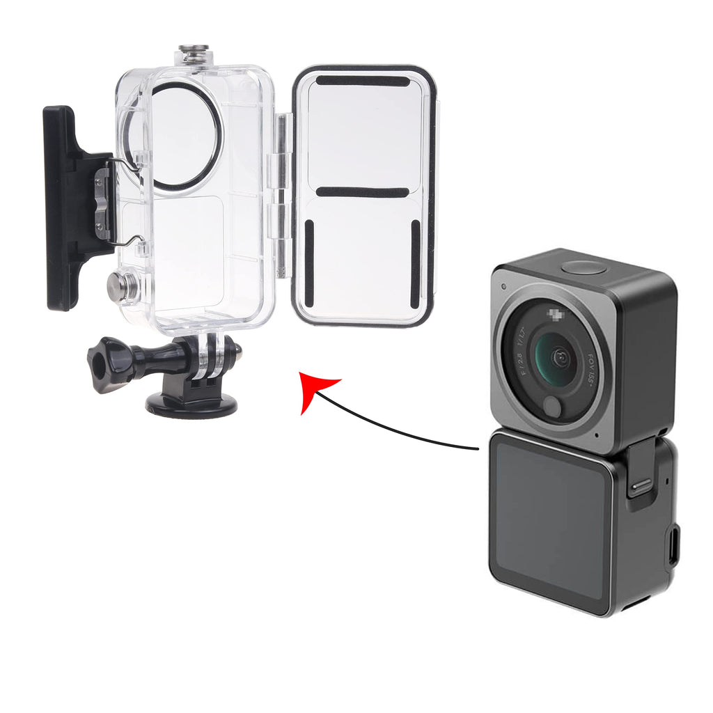Camkix Waterproof Case Compatible with DJI Action 2 Power Combo or DJI Action 2 Dual-Screen Combo -Transparent - Protects Up to 147ft/45M Underwater - Clear Display - Diving, Skiing, Snorkeling Case