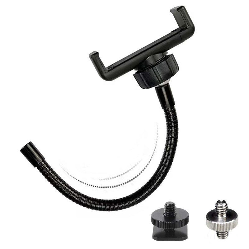 Phone Holder for Ring Light and Tripod Stand with 1/4" Female Thread Adapter, Flexible Gooseneck Phone Tripod Mount with Detachable Hot Shoe and 1/4" to 1/4" Male Threaded Converter Fits Most Devices
