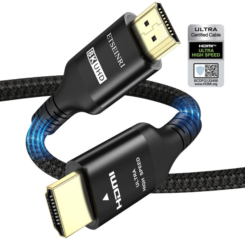 8K HDMI Cable 2.1 1M, Etseinri Certified HDMI Cable 3.3Ft 48Gbps Ultra High Speed HDMI 2.1 Cord 8K60Hz 4K120Hz eARC RTX 3090 HDR10 HDCP 2.2 2.3 for R-oku/F-ire/S-Ony/L-G/S-amsung, PS5, Xbox Series X 3.3feet