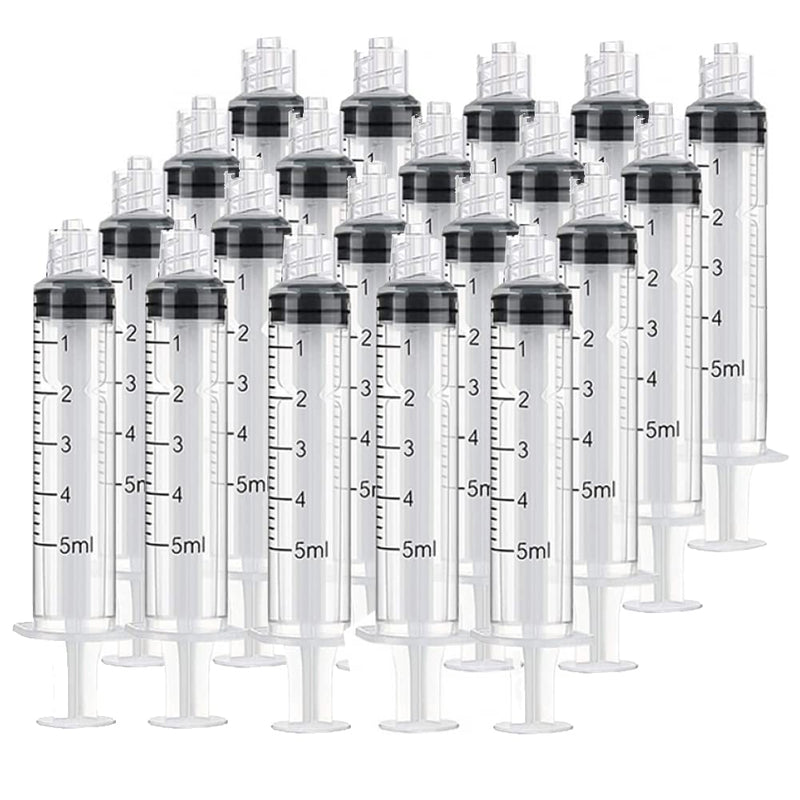 20 Pack 5ml Plastic Syringe Luer Lock With Measurement No Needle for Scientific Labs Liquid Measuring 5ml 20pcs