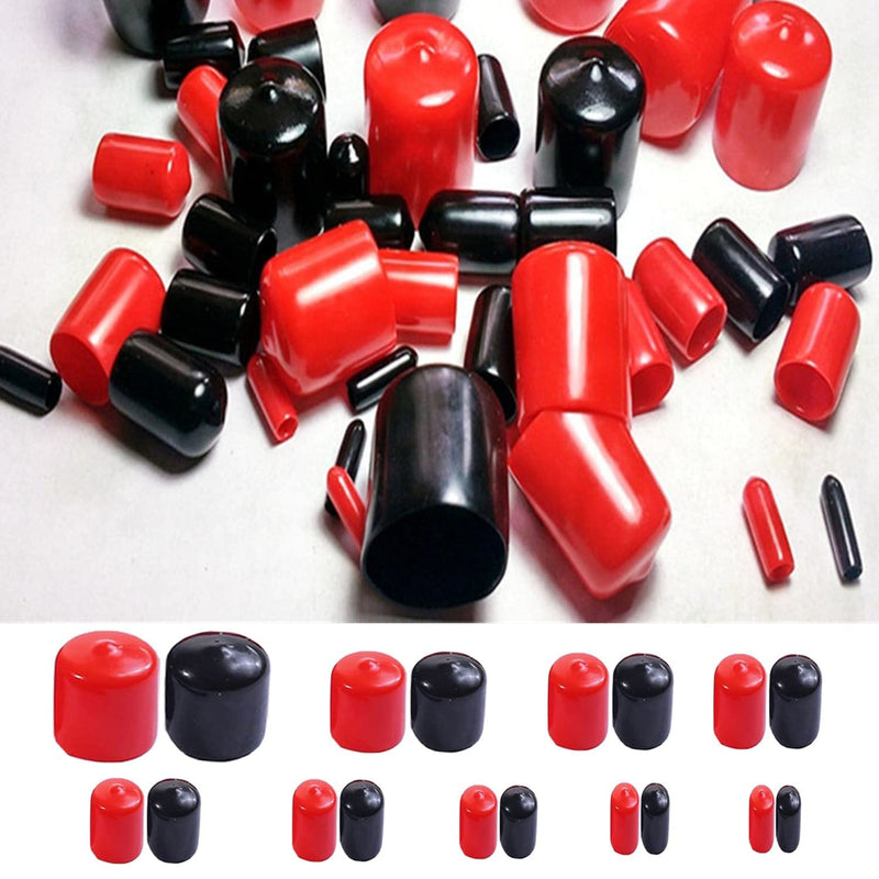 eoocvt 260 Pieces Rubber End Caps Assortment Kit, Rubber Flexible End Caps Thread Protector Safety Cover in 9 Sizes Form 2/25" to 4/5" (Black, Red)