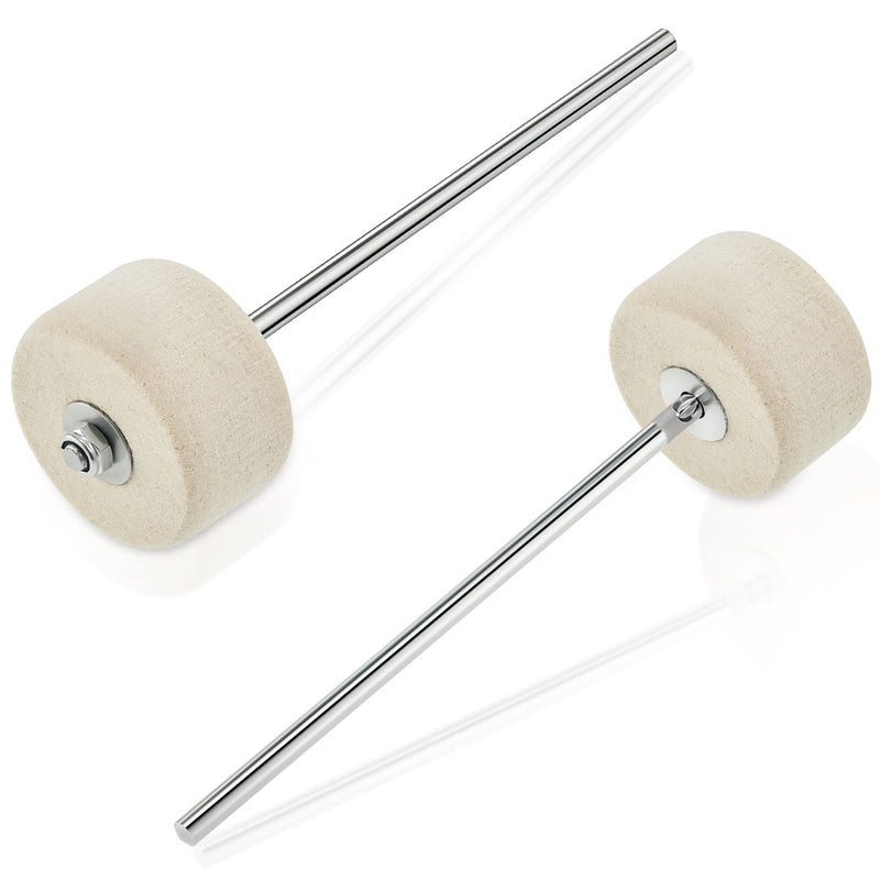 White Felt Bass Drum Beater Set Including 2 Pieces Kick Drum Foot Pedal Beater with Stainless Steel Shaft Drum Accessories Parts for Percussion Instrument Drum Pedal Beater