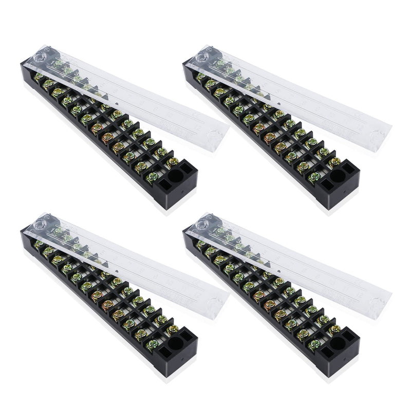 [AUSTRALIA] - PNGKNYOCN 12 Positions Dual Rows 600V 15A Barrier Screw Terminal Strip Block with Cover TB-1512（4-Pack ） 