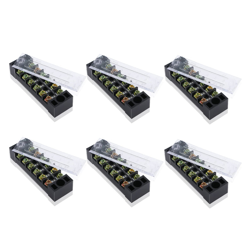 PNGKNYOCN 6 Positions Dual Rows 600V 15A Barrier Screw Terminal Strip Block with Cover TB-1506（6-Pack ）