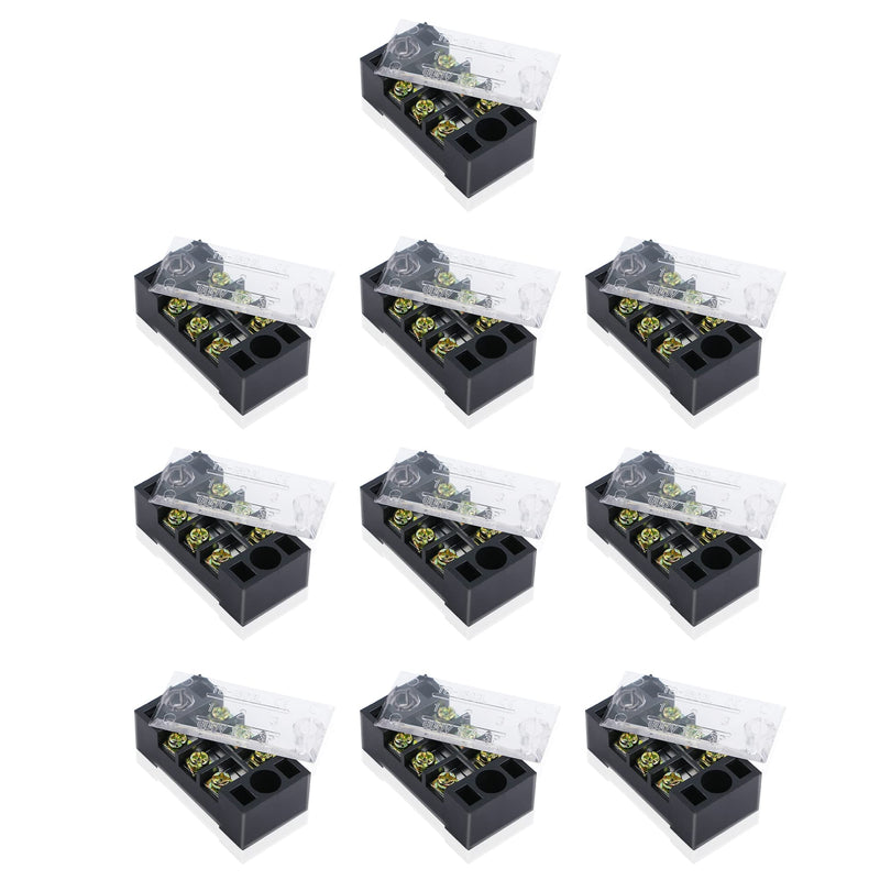PNGKNYOCN 3 Positions Dual Rows 600V 15A Barrier Screw Terminal Strip Block with Cover TB-1504（10-Pack ）