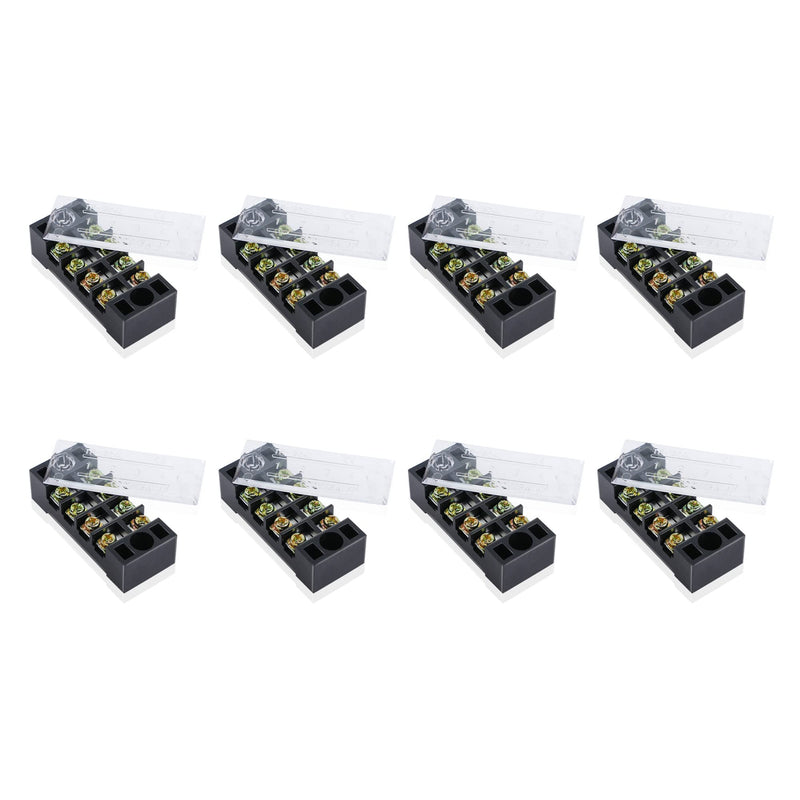 PNGKNYOCN 4 Positions Dual Rows 600V 15A Barrier Screw Terminal Strip Block with Cover TB-1504（8-Pack ）