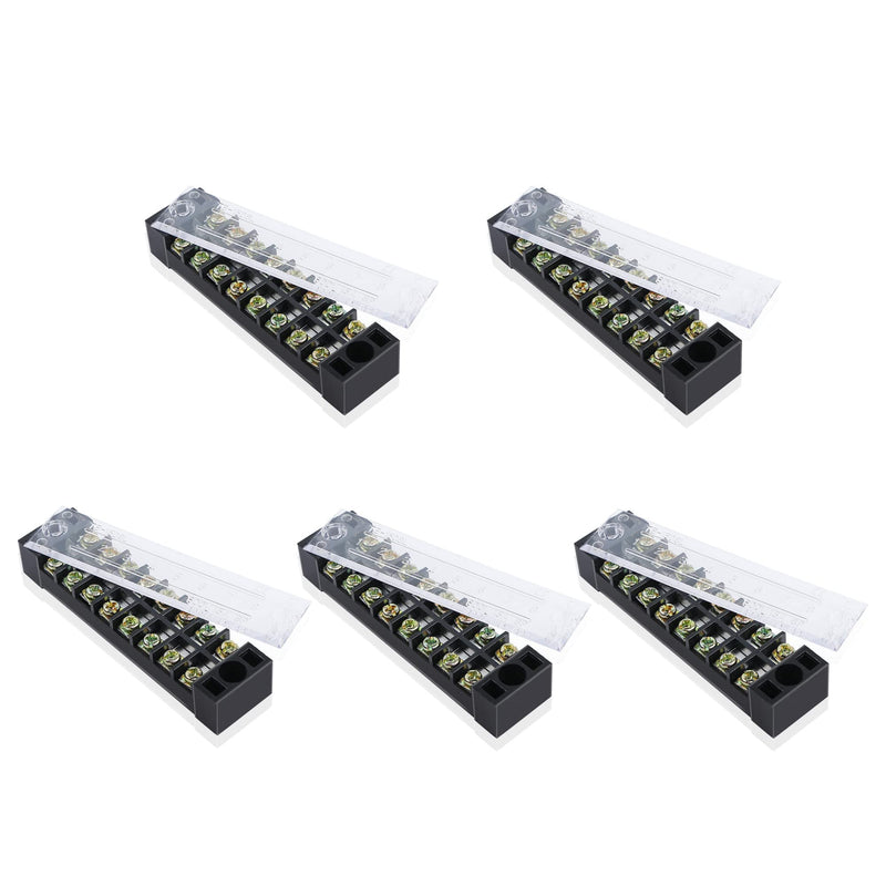 PNGKNYOCN 8 Positions Dual Rows 600V 15A Barrier Screw Terminal Strip Block with Cover TB-1508（5-Pack ）