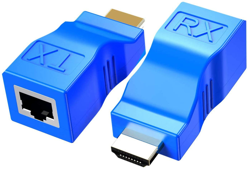 HDMI Extender Adapter, BERLAT HDMI to RJ45 Ethernet Network Converter Over by Cat5-e/6 Cable Splitter 1080p up to 30m/98ft Repeater for HDTV HD TV DVD PS4 STB