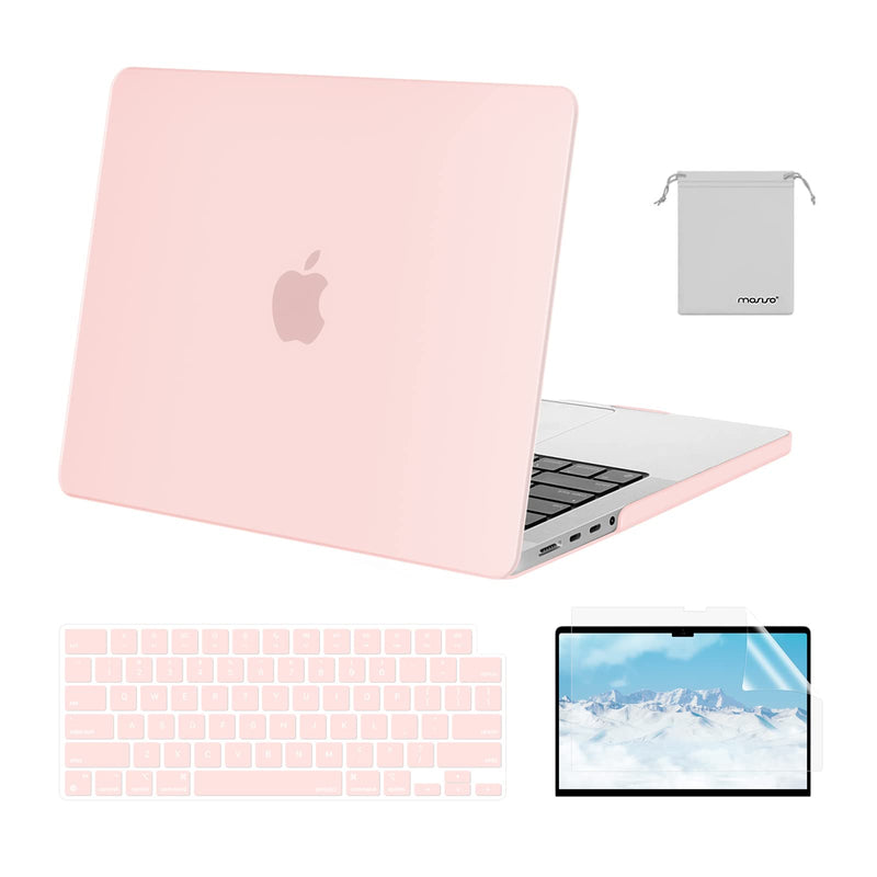 MOSISO Compatible with MacBook Pro 14 inch Case 2021 2022 Release A2442 M1 Pro/Max with Liquid Retina XDR Display Touch ID, Plastic Hard Shell&Keyboard Skin&Screen Protector&Storage Bag, Chalk Pink