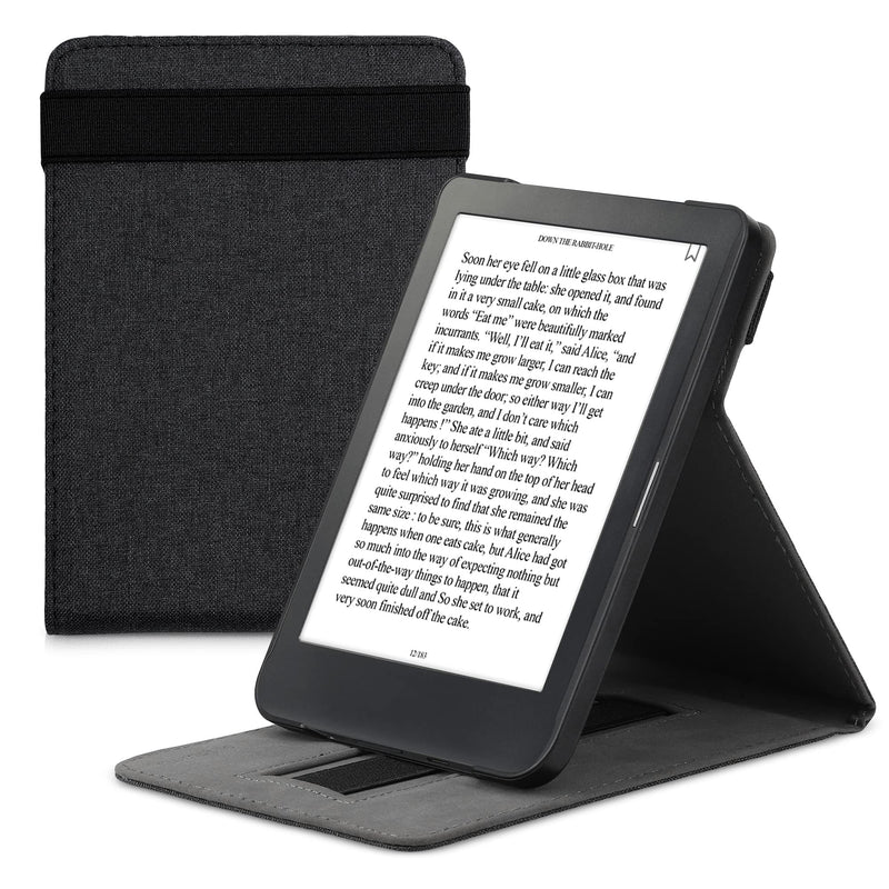 kwmobile Cover Compatible with Kobo Clara HD - Fabric e-Reader Case with Hand Strap and Stand - Fabric Black Fabric 01