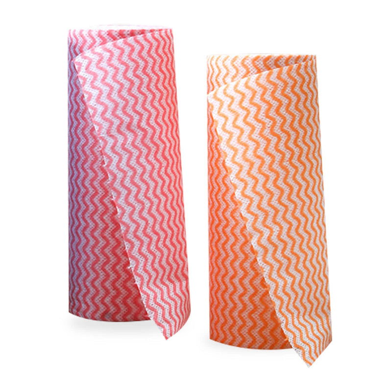 2 Rolls 100 PCS Non-Woven Disposable Kitchen Cloths, Disposable Dish Cloths, Kitchen Towels Dish Towels Dish Rags, Fast Decontamination (Red+Orange) Red+orange