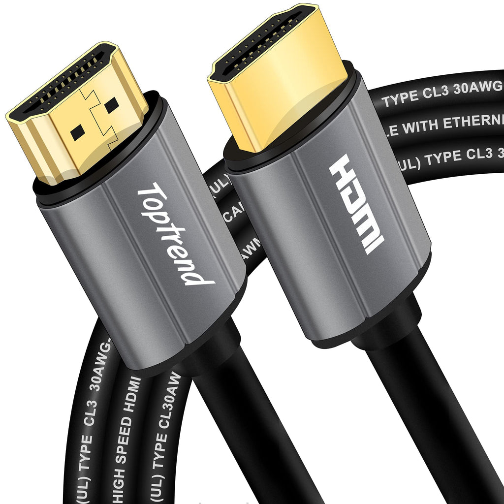 Toptrend 4K HDMI Cable 12ft, CL3 Rated 18Gpbs High Speed HDMI 2.0 Cable Supports 1080p, 3D, 2160p, 4K 60Hz UHD, HDR, 30AWG HDMI Cord, Compatible with HDTV, Xbox, Blue-ray Player, PS3, PS4, PC 4K HDMI Cable 12ft ver.2 Grey