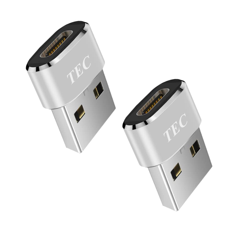 2-Pieces Set TEC USB Type C to USB A Adapter USB Data Transfer 5V 3A Fast Charging Type C to A Connector Compatible with MacBook Pro/Air/iPad Pro 2020/Surface/Sony Xperia/Samsung/MagSafe Charger