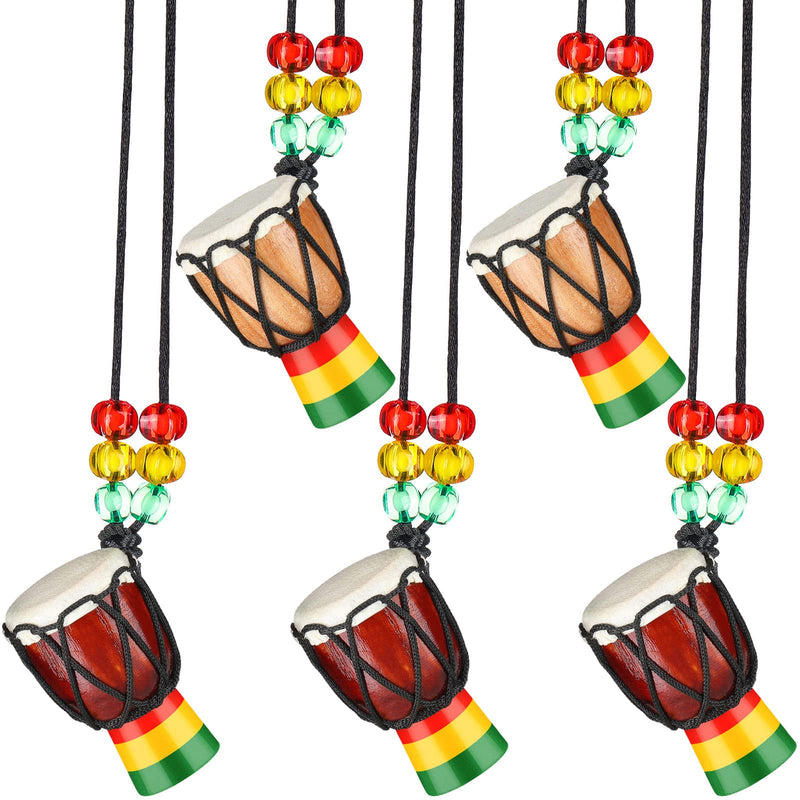 5 Pcs Instrument Necklaces Djembe Drum Mini Pendant African Drum Wooden Classic Hand Congo Drums Jewelry Necklace Drums and Percussion for Teens Men Women Charms Drummer Music Lover Gift, Multicolor