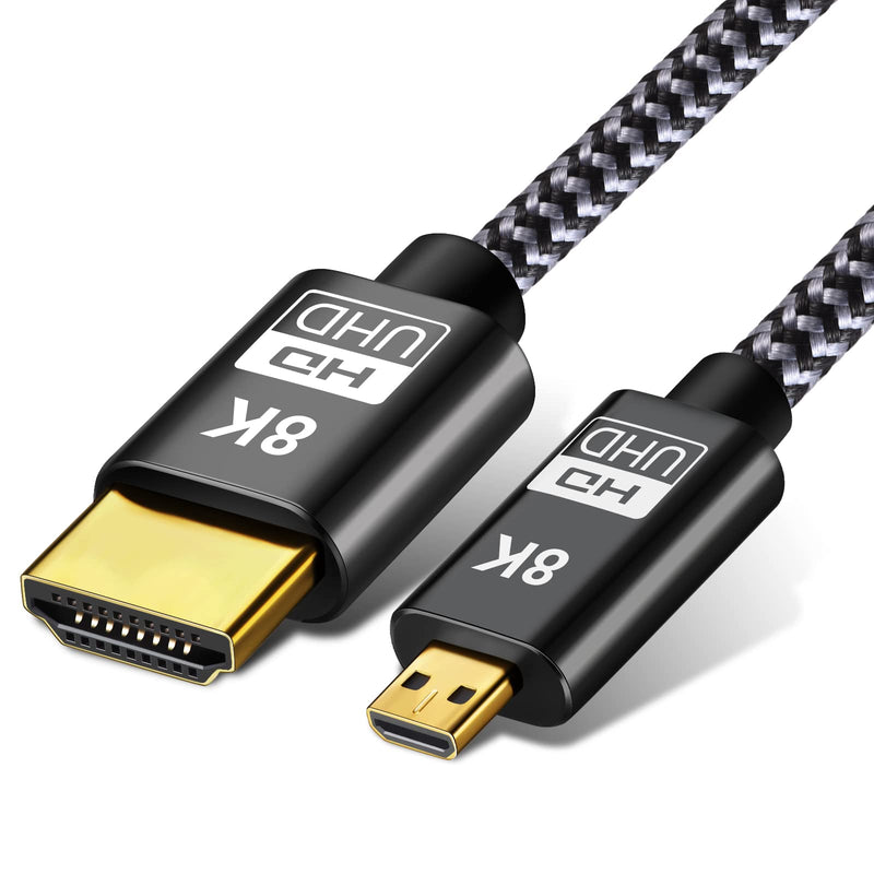 Micro HDMI to HDMI 2.1 8K Cable 5FT, Ultra High Speed 8K@60Hz 4K@120Hz 48Gbps HDMI Cord Compatible with Digital Cameras, Camcorders, Tablets (5) 5.0 Feet