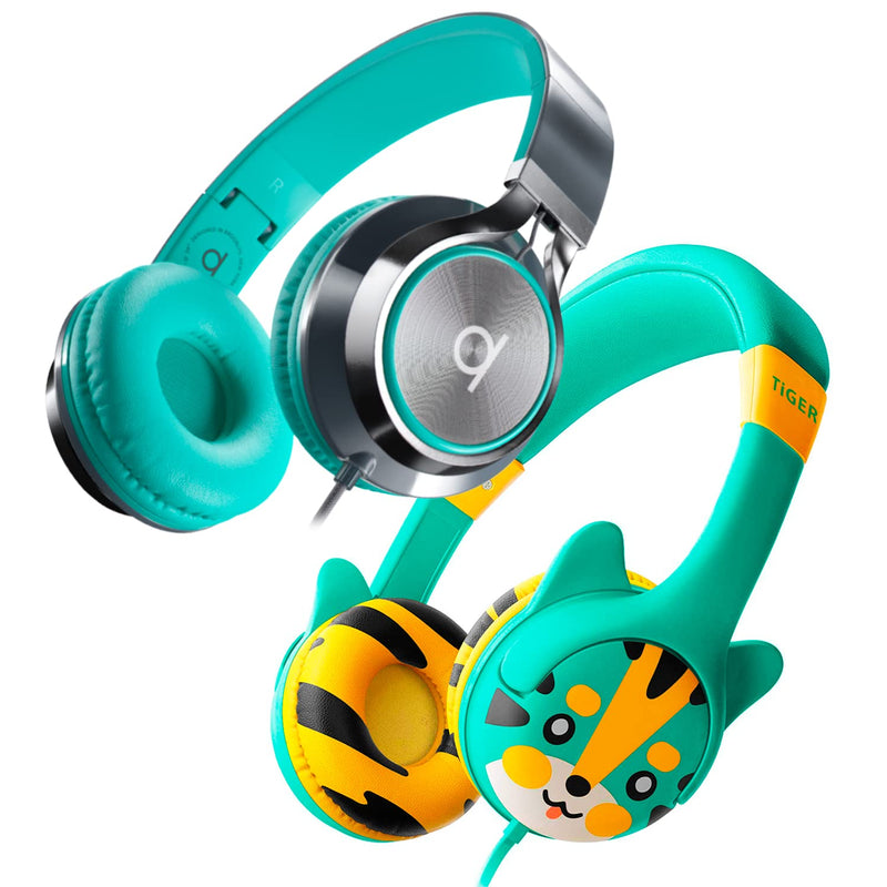 Artix CL750 Foldable Noise Isolating On Ear Headphones & Kidrox Tiger-Ear Kids Headphones Boys/Girls