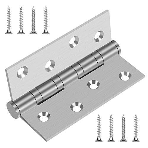 Hommyzone 304 Stainless Steel Door Hinges 4 Inch, 4’’x 3’’ Ball Bearing Hinge with Square Corners, Interior and Exterior Door Hinges Pack of 2 (Silver) Silver