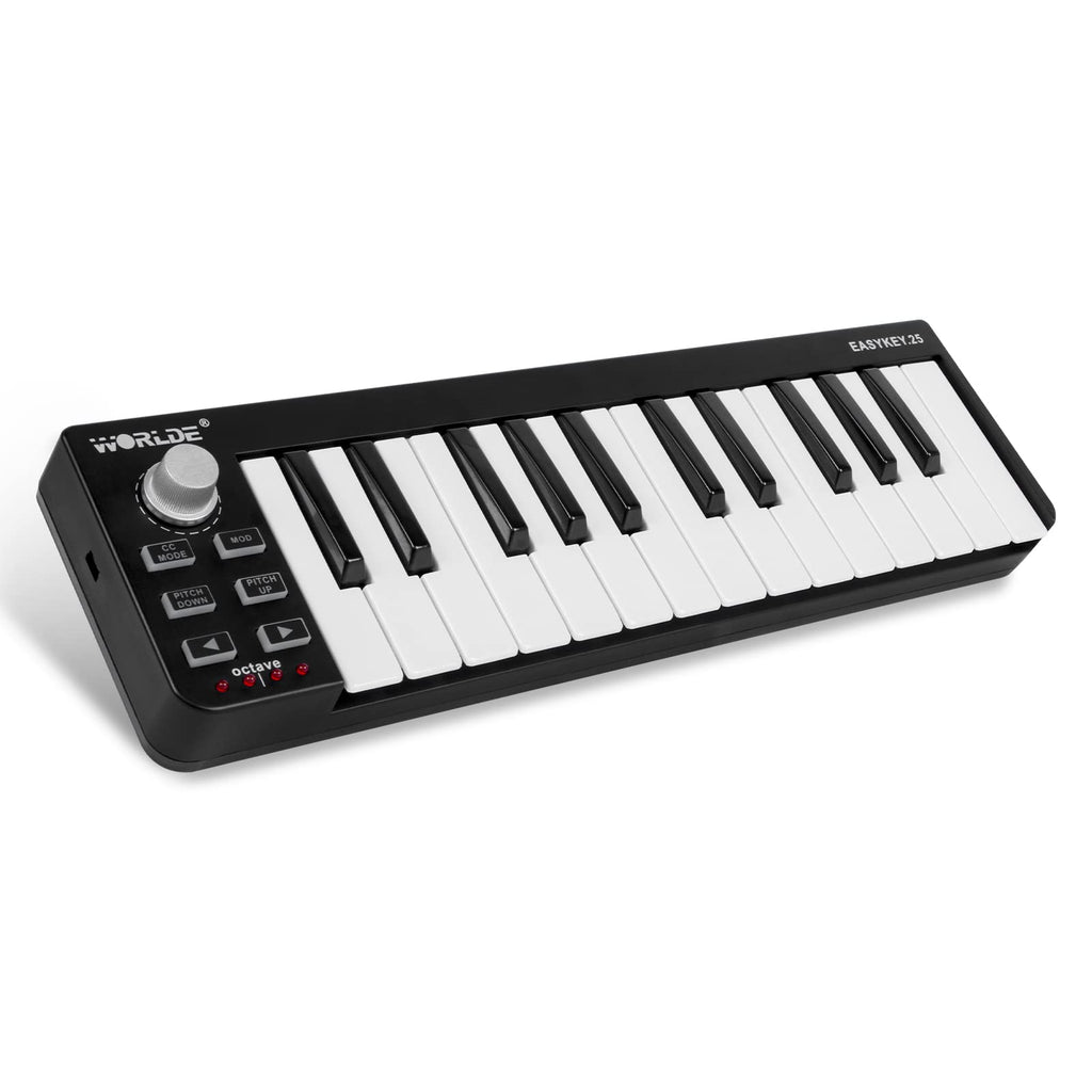 MIDI Controller, Lotkey 25 Key MIDI Keyboard, Worlde Easykey.25 Portable Keyboard Mini 25-Key USB MIDI Controller