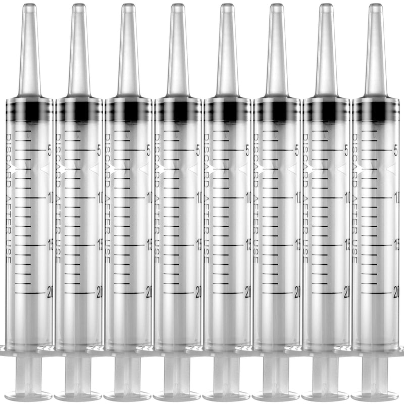 8 PACK 20 ML Large Syringes ,Plastic Garden Industrial Syringes for Scientific Labs, Measuring, Watering, Refilling, Filtration Multiple Uses