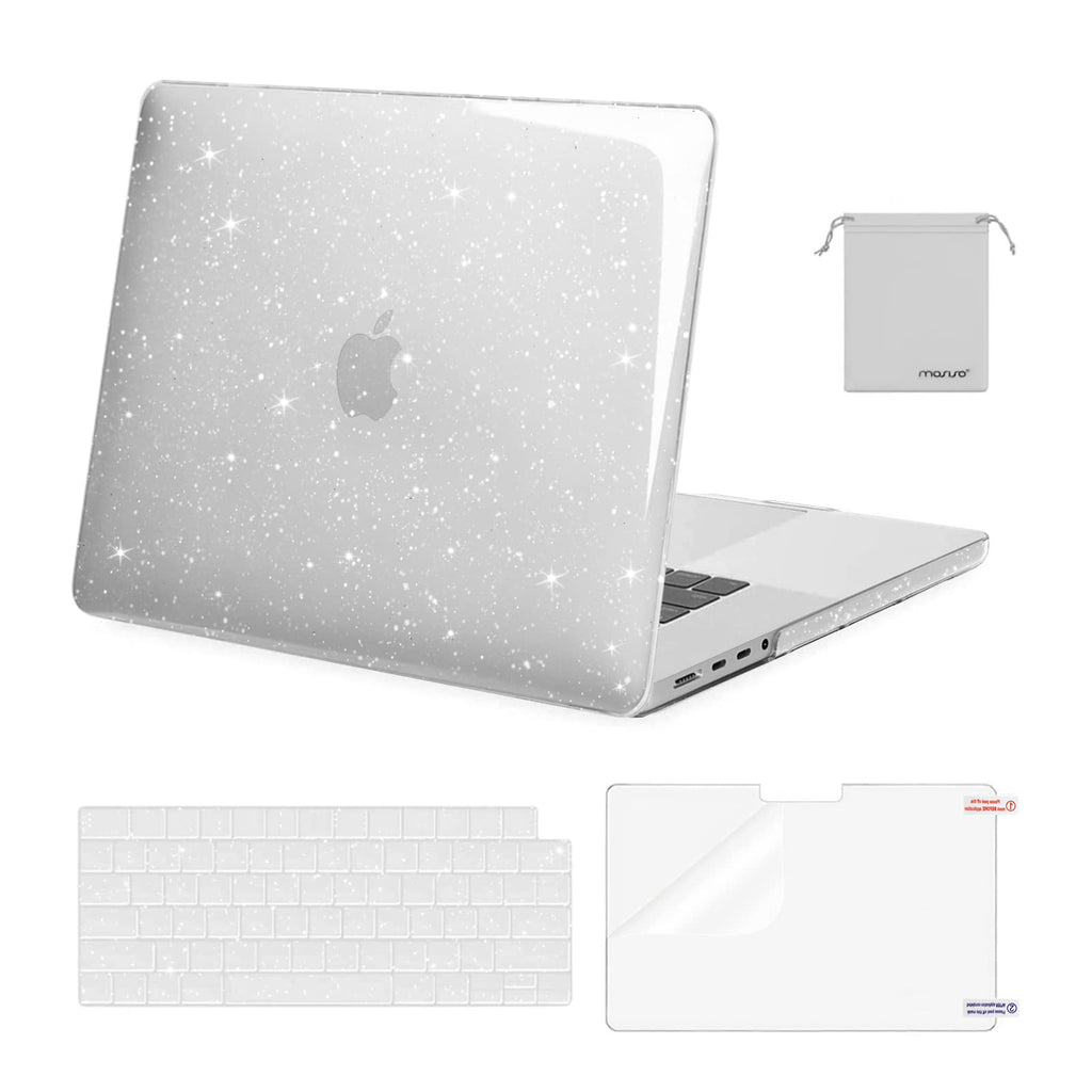 MOSISO Compatible with MacBook Pro 16 inch Case 2021 2022 Release A2485 with M1 Pro/Max Chip Touch ID, Sparkly Glitter Plastic Hard Shell Case&Keyboard Cover&Screen Protector&Storage Bag, Transparent