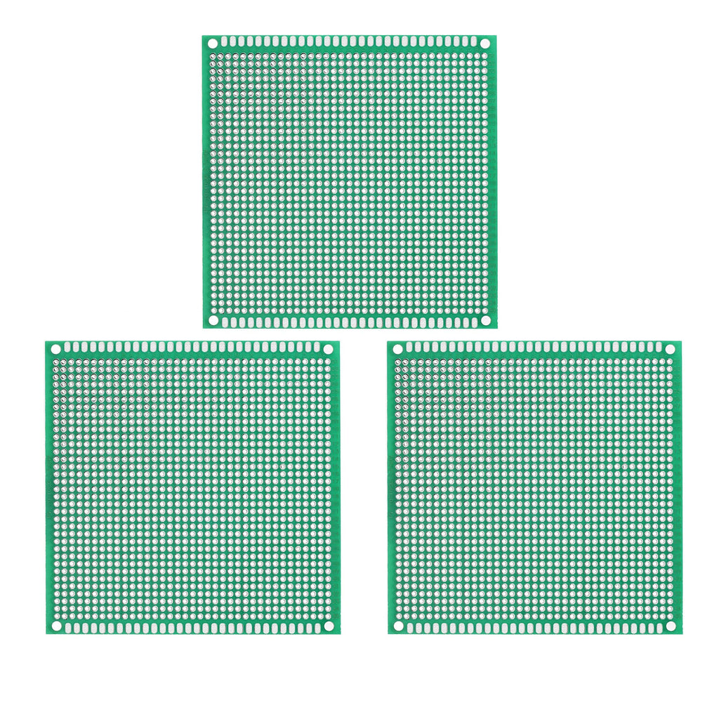 MECCANIXITY PCB Board Double Sided Printed Circuit Prototyping Boards Plated Through Holes for DIY Soldering Electronic Projects, 100mmx100mm, Green Pack of 3