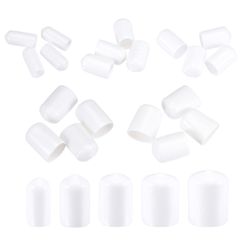 MECCANIXITY Round End Caps Rubber Cover 25pcs 1/4" 3/8" 1/2" 5/8" 3/4" White Screw Protector for Screw Bolt Pipe