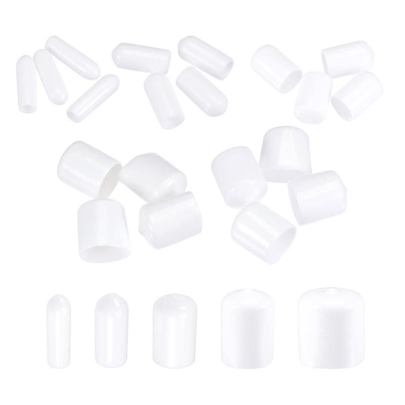 MECCANIXITY Round End Caps Rubber Cover 50pcs 1/8" 1/4" 1/2" 3/4" 15/16" White Screw Protector for Screw Bolt Pipe