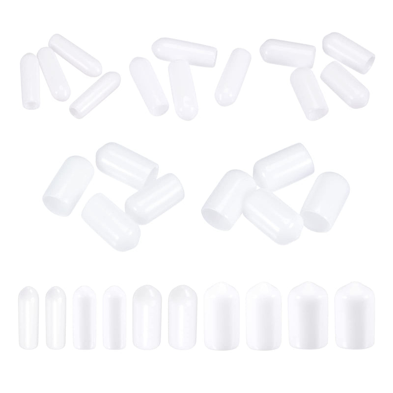 MECCANIXITY Round End Caps Rubber Cover 100pcs 1/8" 3/16" 1/4" 5/16" 3/8" White Screw Protector for Screw Bolt Pipe