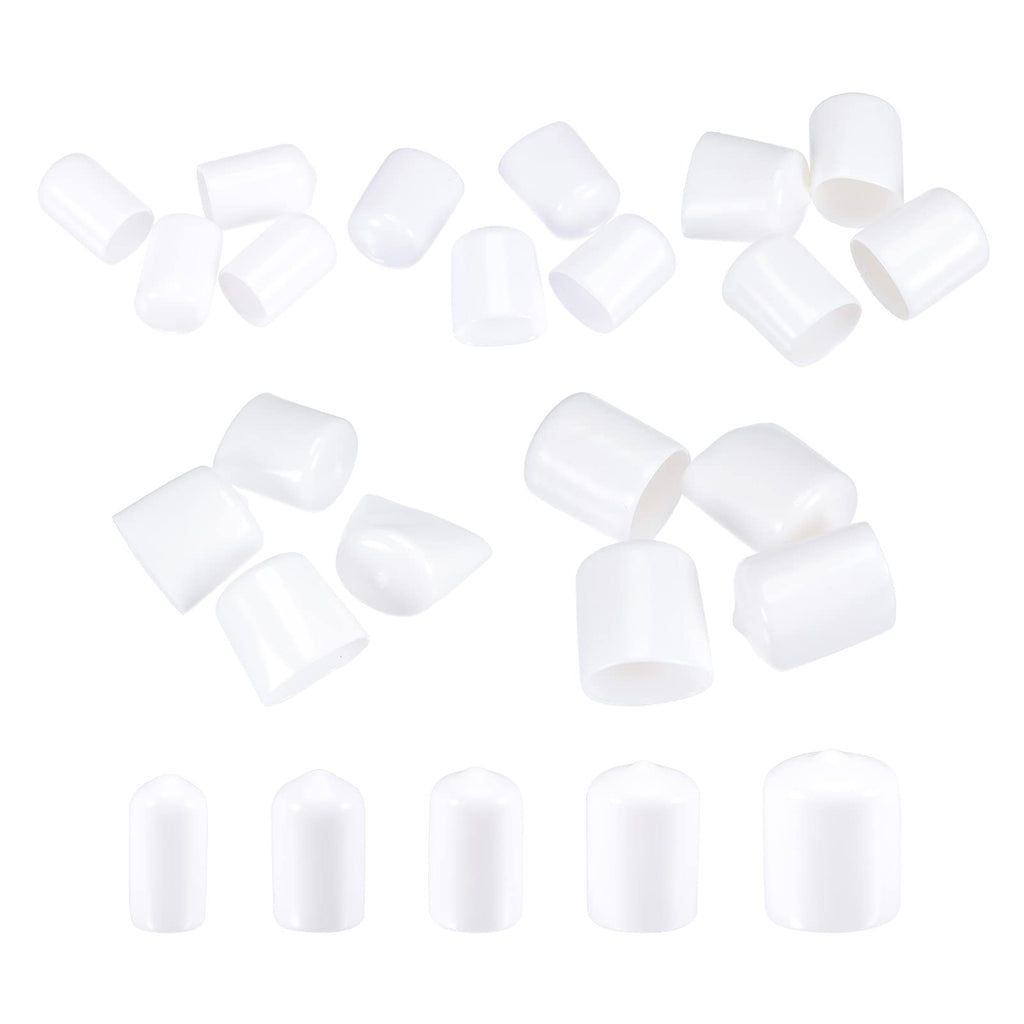 MECCANIXITY Round End Caps Rubber Cover 48pcs 9/32" 3/8" 1/2" 13/16" 7/8" White Screw Protector for Screw Bolt Pipe