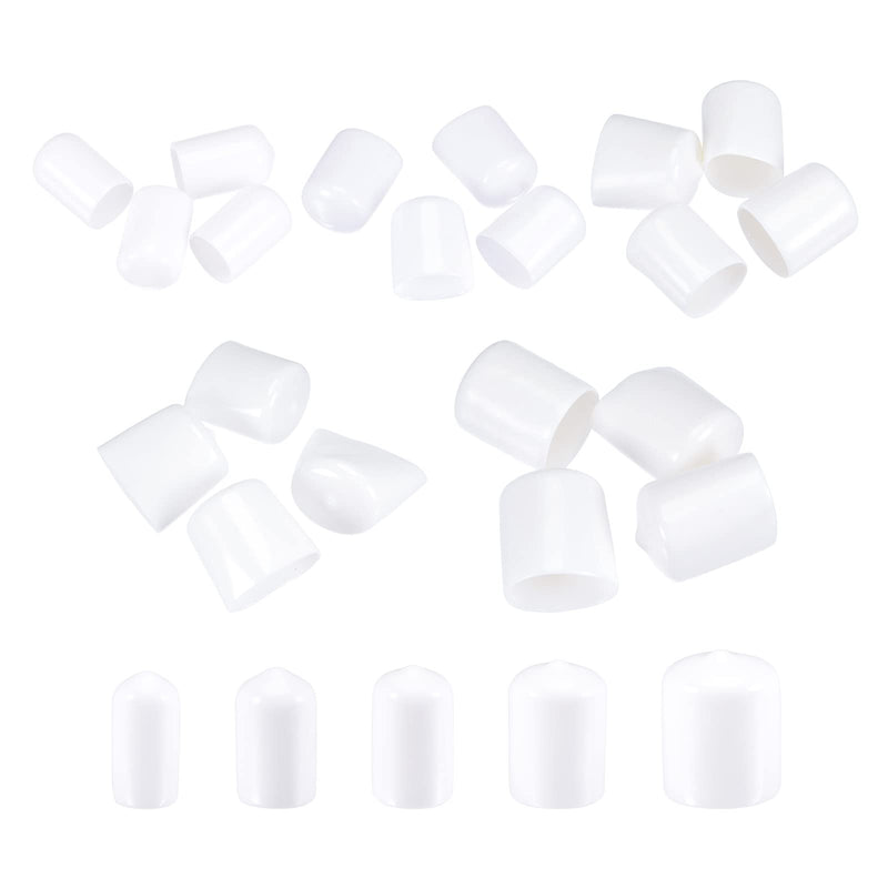 MECCANIXITY Round End Caps Rubber Cover 48pcs 9/32" 3/8" 1/2" 13/16" 7/8" White Screw Protector for Screw Bolt Pipe