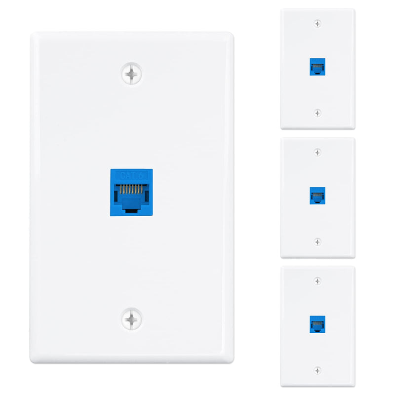 Iwillink (4-Pack) 1-Port Ethernet Wall Plate, Keystone Jack Wall Plate with RJ45 Keystone Inline Coupler insert, Female to Female Cat6 Keystone Jack Wall Plate, Blue 4 Pack 1-Port