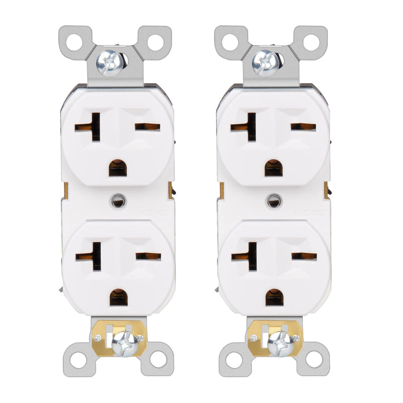 PowGrow Duplex Electrical Receptacle Outlets, 20Amp 250V Wall Outlet Straight Blade Receptacle, 2 Pole 3 Wire, 20A 250V, NEMA 6-20R/NEMA 6-15R, White, 2-Pack 2-Pack/ 20A 250V
