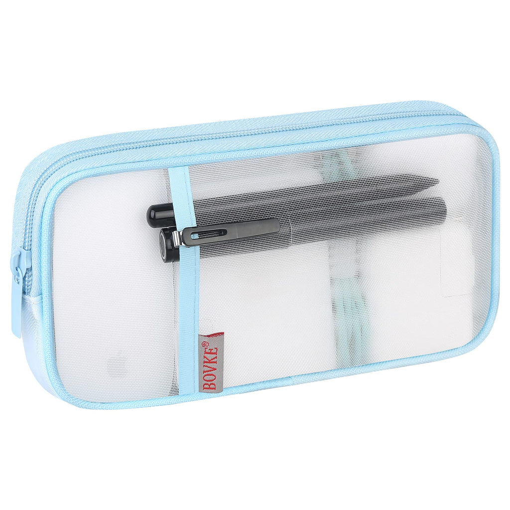 BOVKE Grid Mesh Travel Cord Organizer Case, Portable Cable Organizer Bag, Clear Electronics Organizer for Cables Storage, Hard Drives, Chargers, Phones and Other Electronic Accessories, Blue