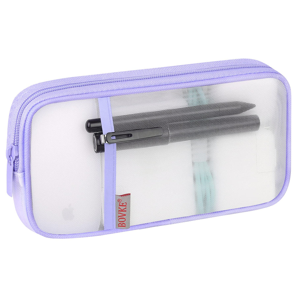 BOVKE Grid Mesh Travel Cord Organizer Case, Portable Cable Organizer Bag, Clear Electronics Organizer for Cables Storage, Hard Drives, Chargers, Phones and Other Electronic Accessories, Purple