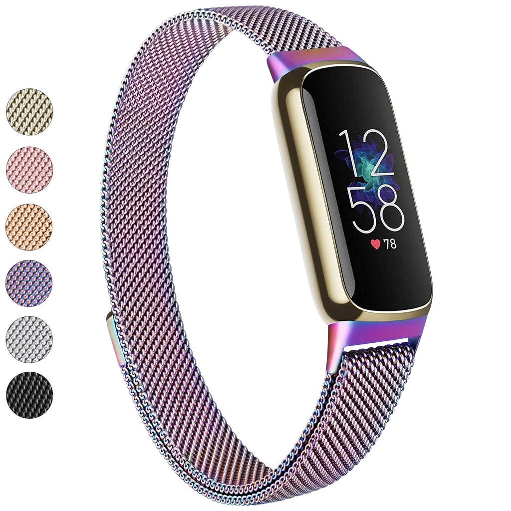 Vanjua Metal Band Compatible with Fitbit Luxe Bands, Stainless Steel Mesh Loop Adjustable Wristband Replacement Strap for Fitbit Luxe/Luxe Special Edition Fitness Tracker Women Men (Colorful) Colorful
