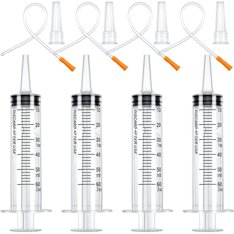 Tondiamo 4 Set Lamb and Goat Kid Feeding Kit 60 Ml Plastic Goat Syringe Feeding Tube Syringes Supplies 12.6 Inch Clear Tube Feeding Replacement Parts for Small and Weak Lamb Feeding