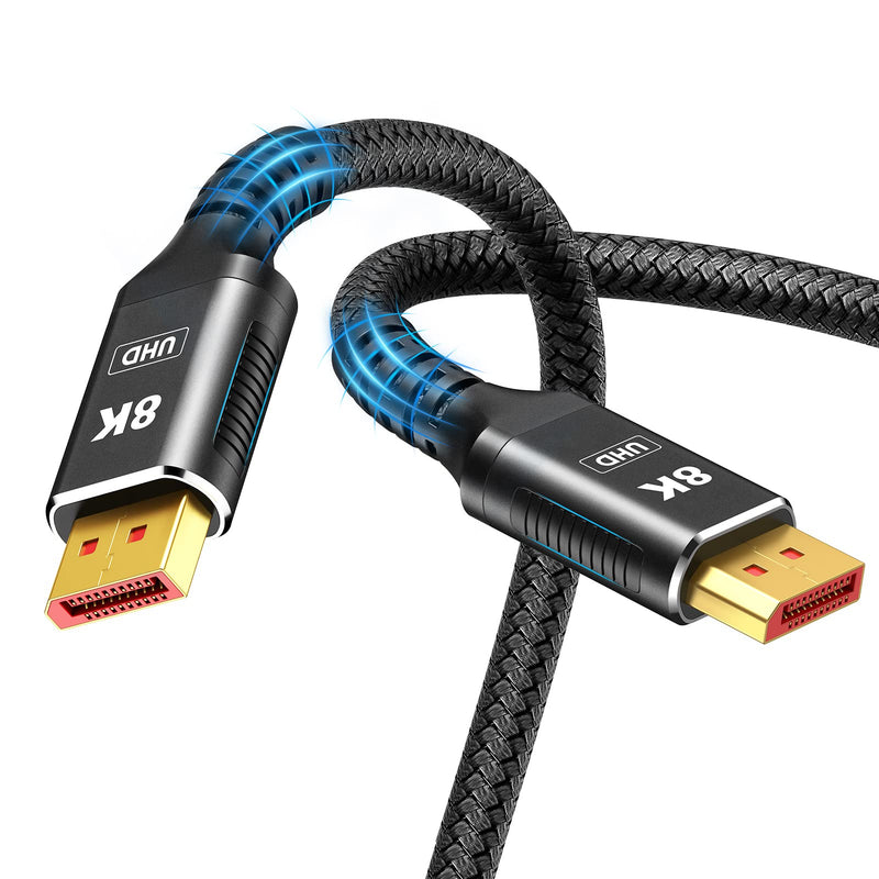 8K DisplayPort Cable 1.4 6.6FT, Snowkids Display Port Cable 144hz,Ultra High Speed 32.4Gbps,DP Cable 8K@60hz, 4K@144Hz，1080P@240hz, HDR, HBR3 Display Port Cord for Laptop/PC/TV/Gaming Monitor-Black Black