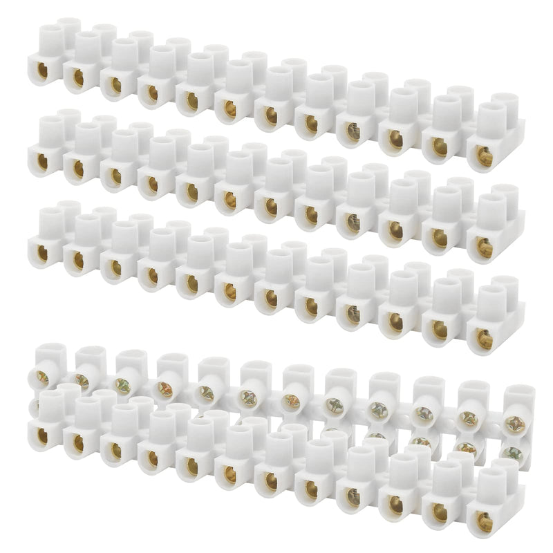 Uenhoy 10 Pcs Terminal Block Dual Row Terminal Strip 12-Position Electric Barrier Block - 5 Amp 380V 5A, 380V