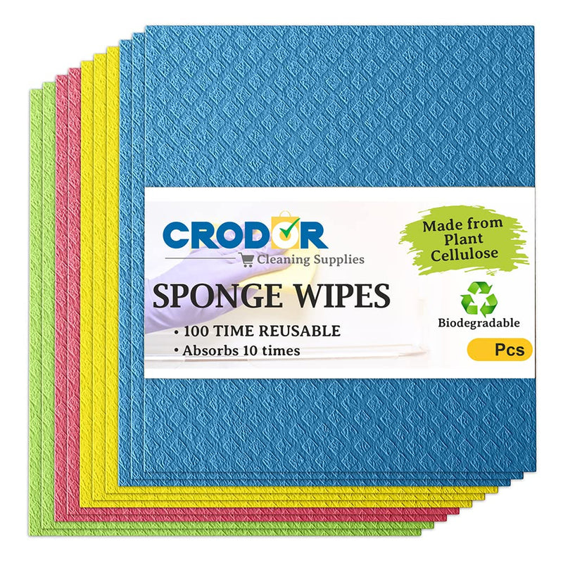 10 Pack Swedish Dishcloths for Kitchen, Sponge Wipes for Washing Dishes, Plant Based, Bio-degradable, Reusable Dish Rags for Cleaning Home Kitchen Counter Top Surfaces, Cellulose Sponge Cloths Pack Of 10