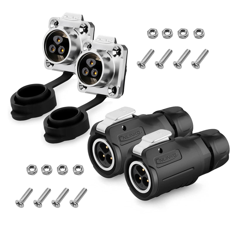 3 Pin Connector, Waterproof Connectors, Aviation Connector for Industrial, Power, Car, and Other Indoor/Outdoor Electrical Connection (2Pcs, Solder, Metal+Plastic) 3 PIN,2PCS