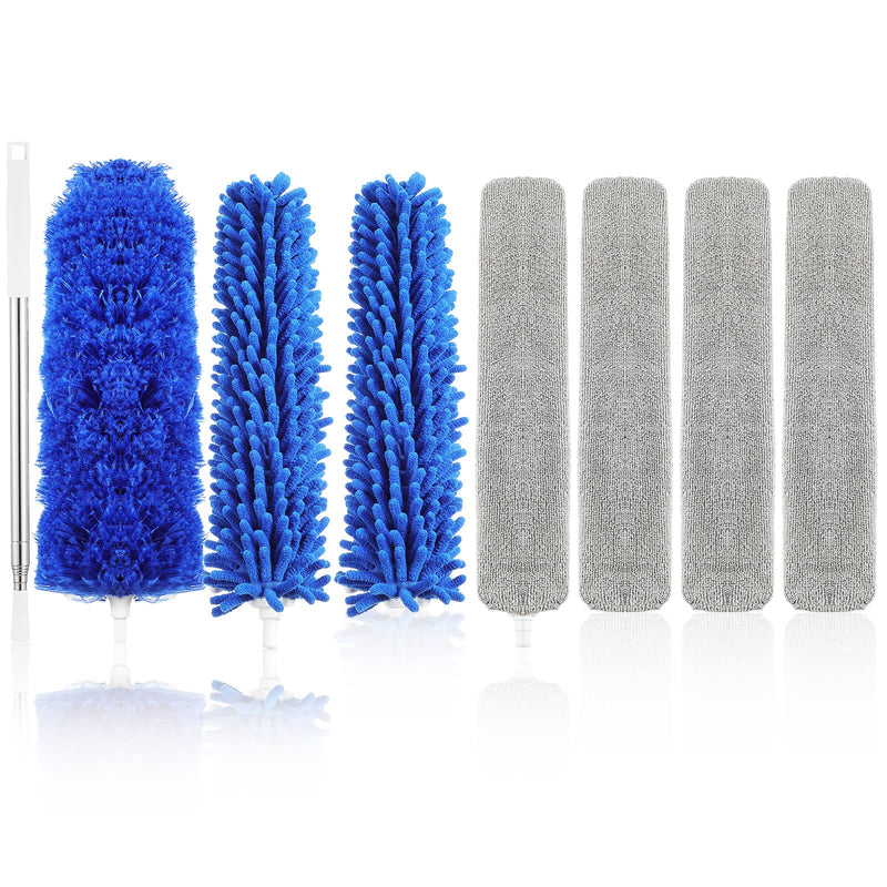 8 Pcs Microfiber Duster Cleaning Kit with 32 to 100 Inches Telescoping Extension Pole Reusable Bendable Cobweb Dusters Washable Dusters for Cleaning Ceiling Fan High Ceiling Blind Furniture Car