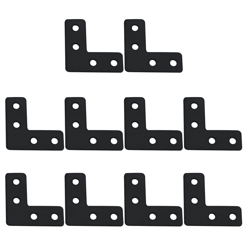 T Tulead L-Shape Corner Braces Flat Corner Brackets Black Right Angle Mending Repair Plates Iron Corner Brackets 1.54"x0.59",Pack of 10 with Screws L-Shape,1.54",Black